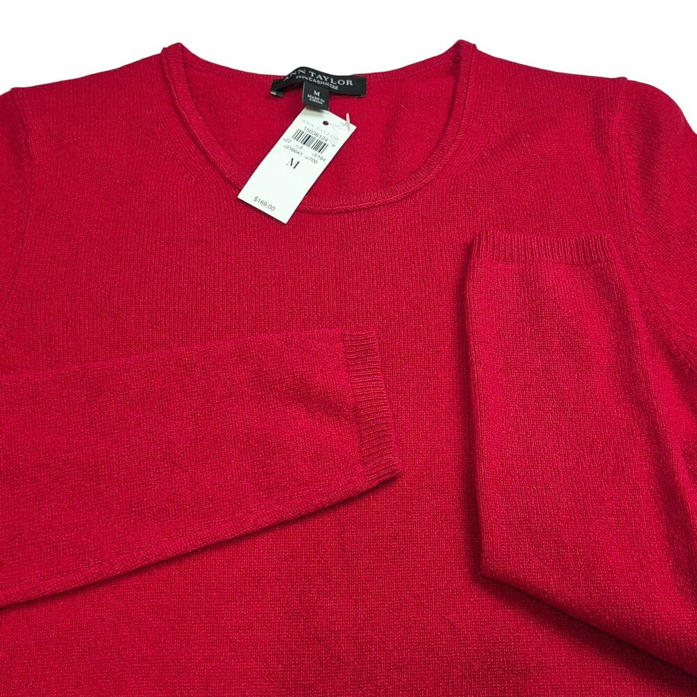 Ann Taylor 100% Cashmere Sweater Red Crew Neck Medium Classic Lightweight Preppy